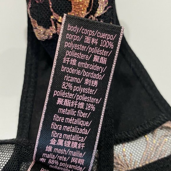 NWT VICTORIA'S SECRET Very Sexy Thong Sz LARGE Black Mesh Lace Metallic Floral - Picture 7 of 7